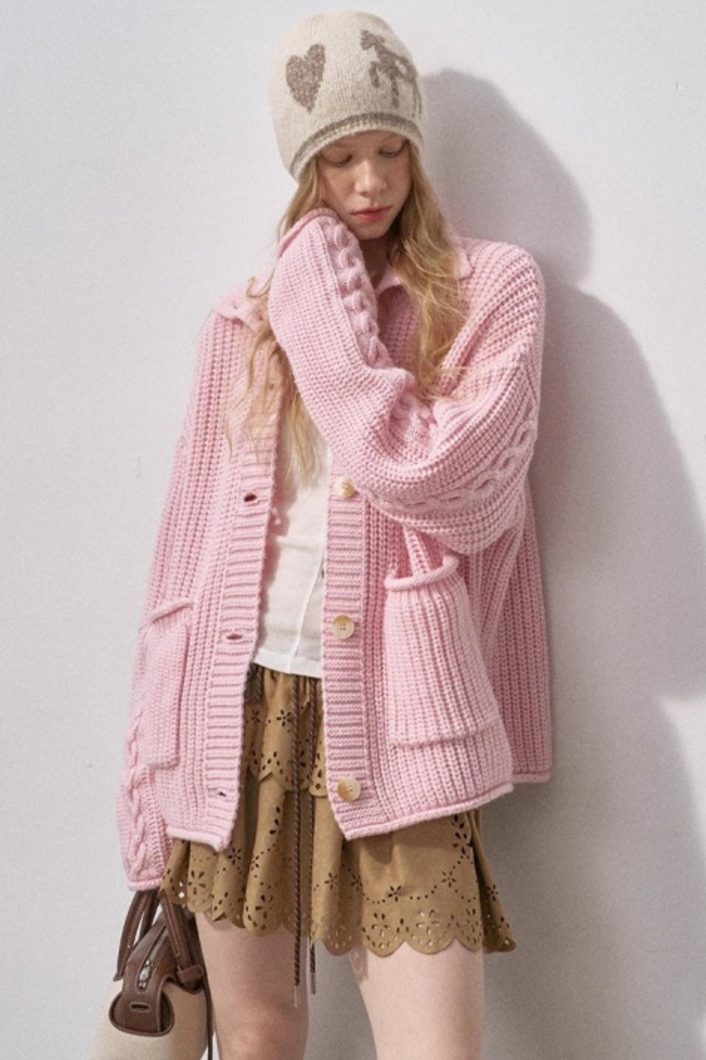 Thick Cable Knit Turtleneck Cardigan