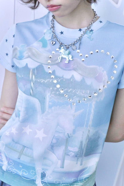 Aquablaues Einhorn-Strass-Oberteil