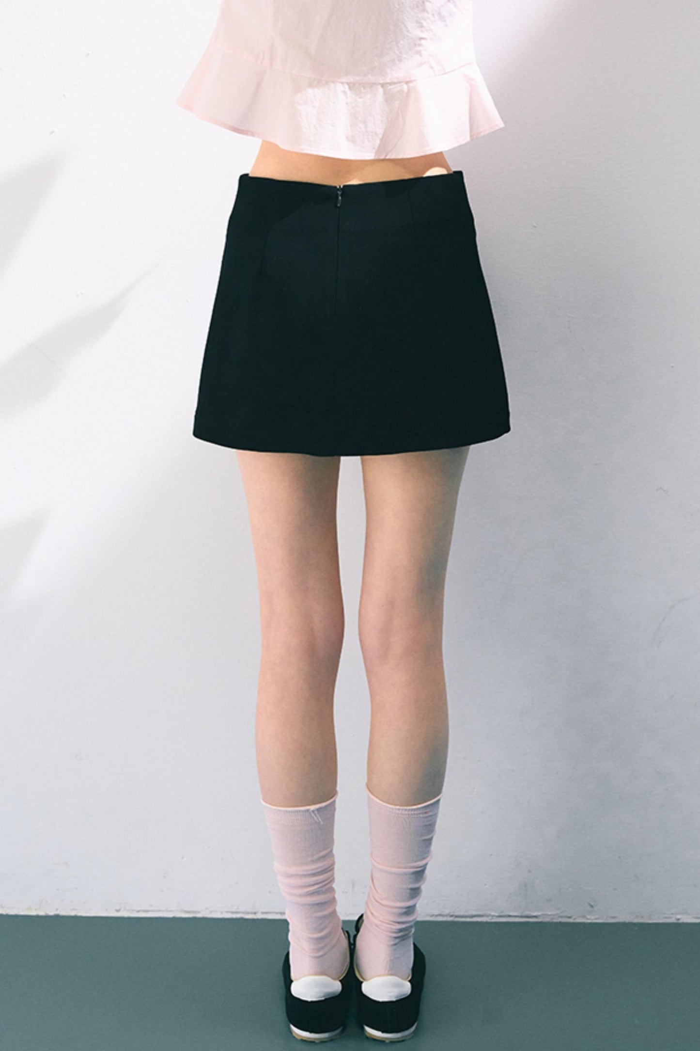 Navy Embroidered A-Line Skirt