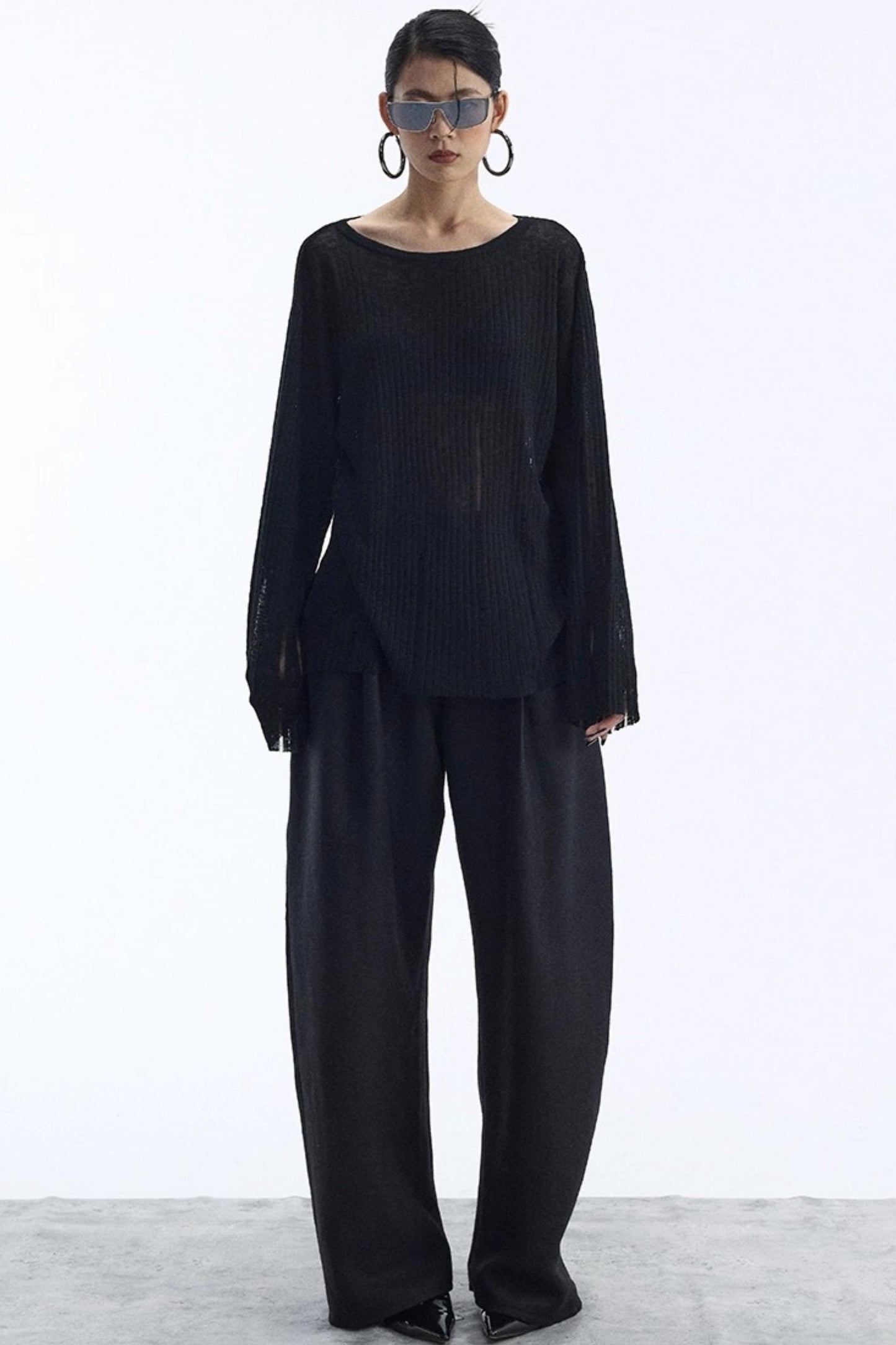 Black Wool Scimitar Trousers