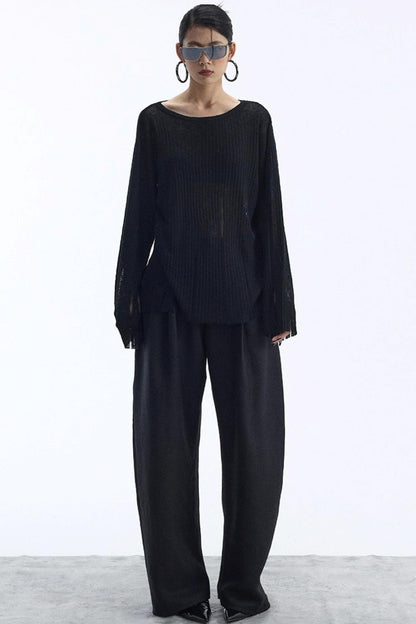 Black Wool Scimitar Trousers