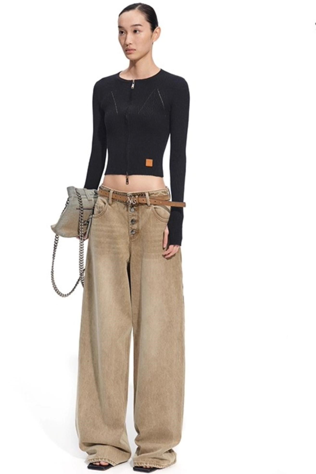 Wool Cropped Crew Neck Cardigan