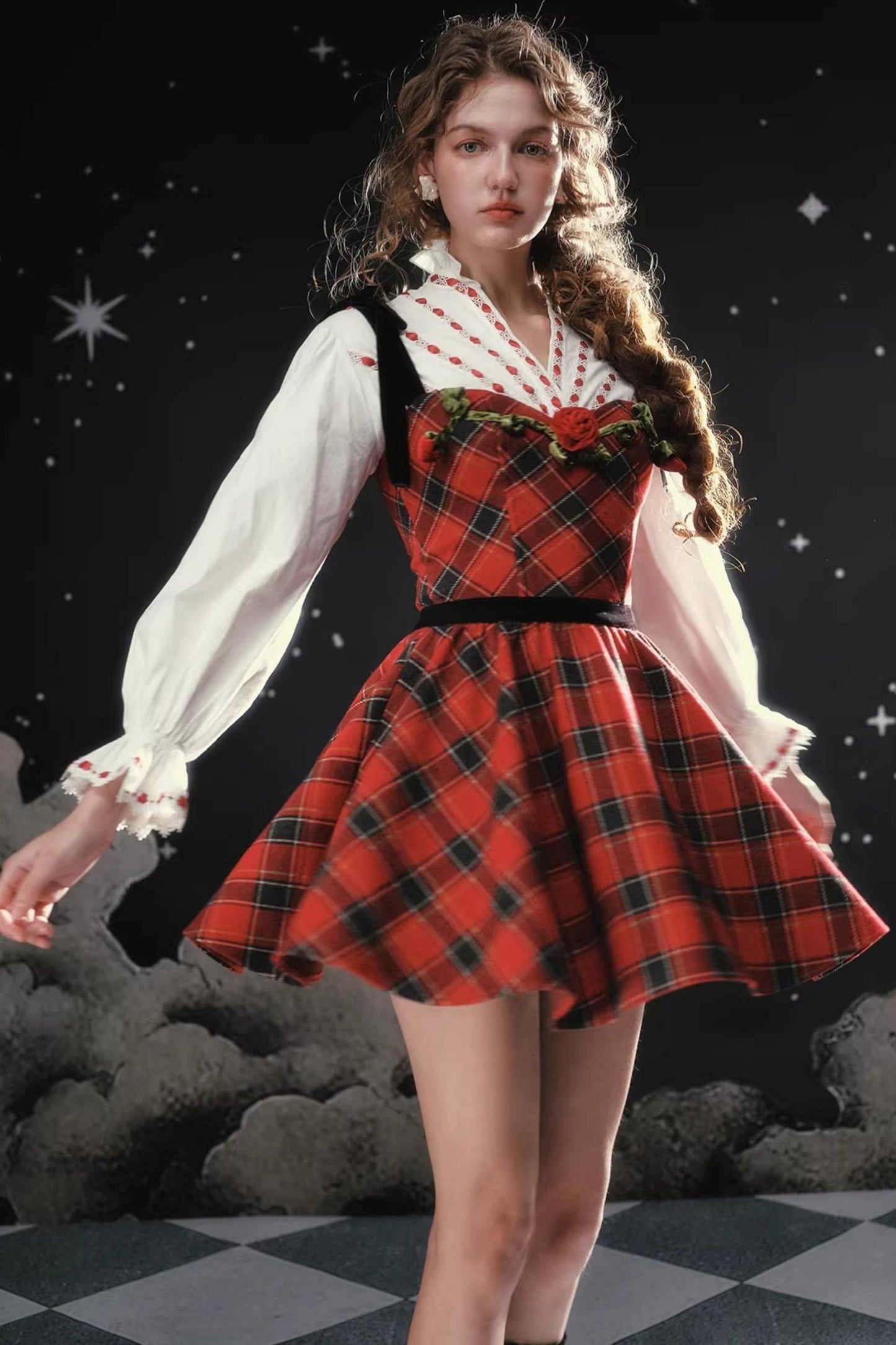 Crimson Plaid Dress Set-Up