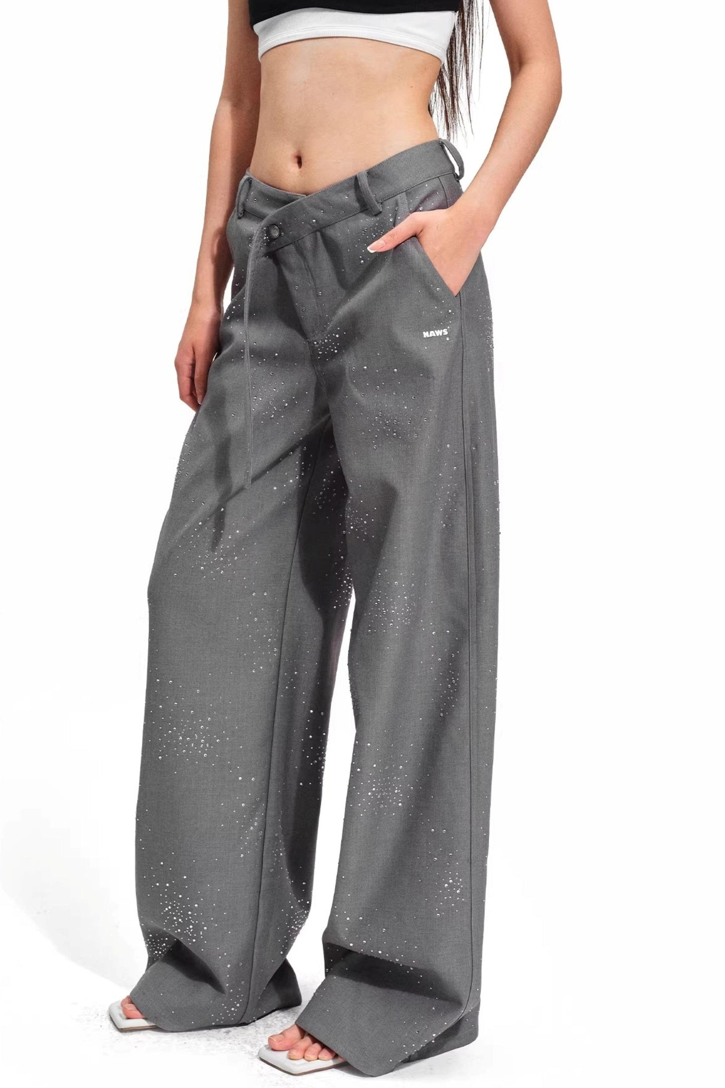 Starry Rhinestone Wide-Leg Pants