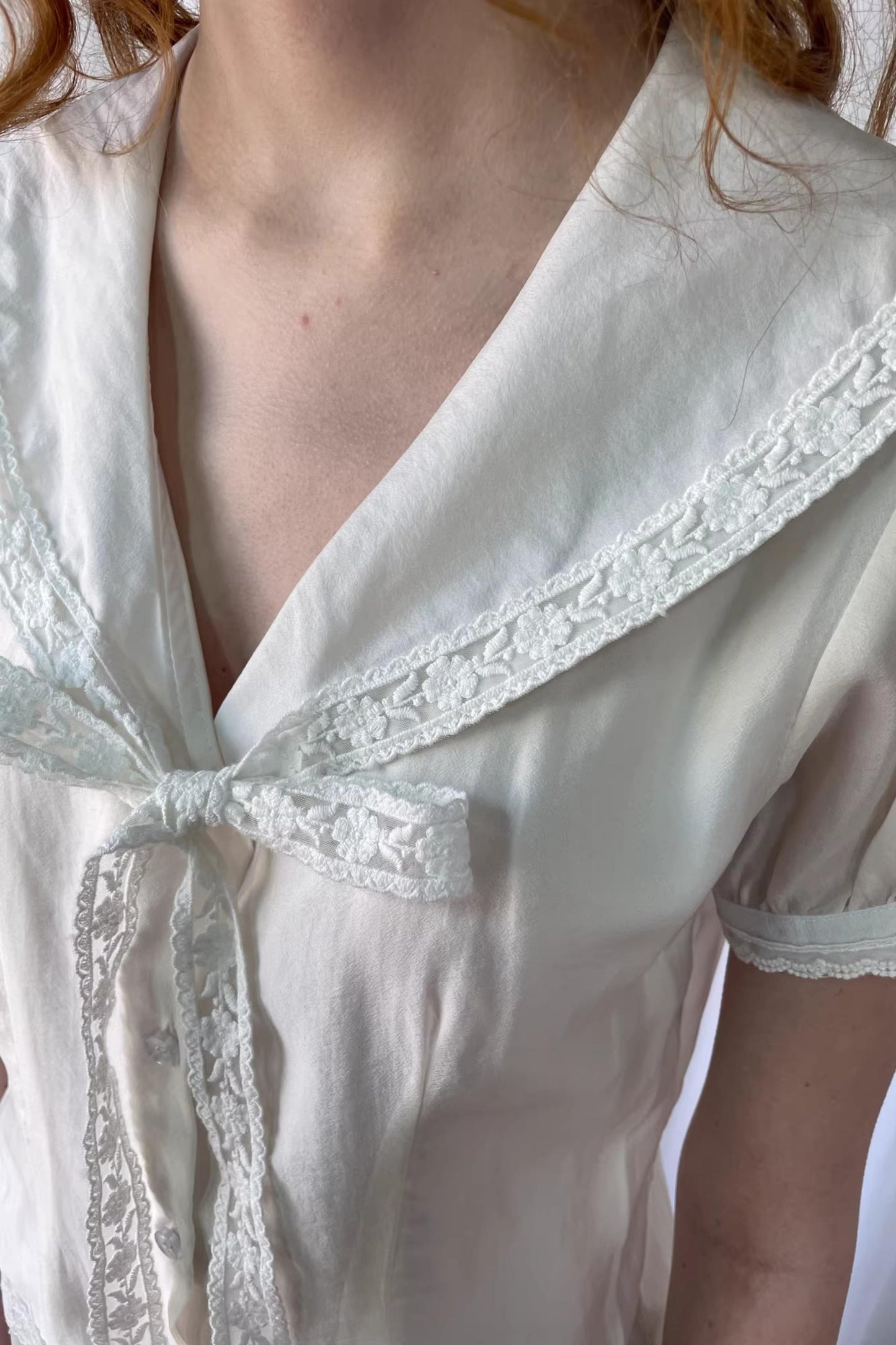 Navy Collar Lace Blouse
