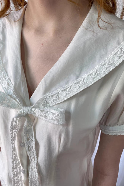 Navy Collar Lace Blouse