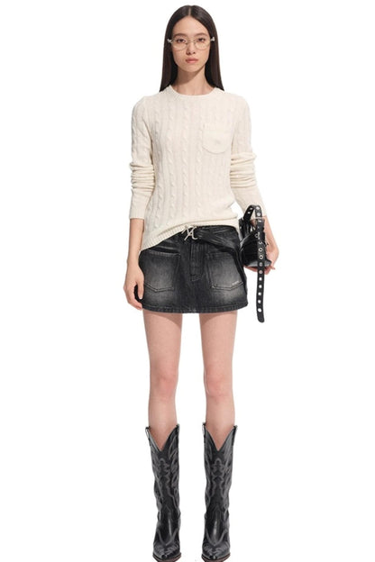 Cashmere Wool Cable Knit Top