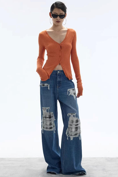 Vintage Sunset Orange Knit Cardigan