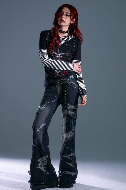 Punk Street Striped Print Long Sleeve Top