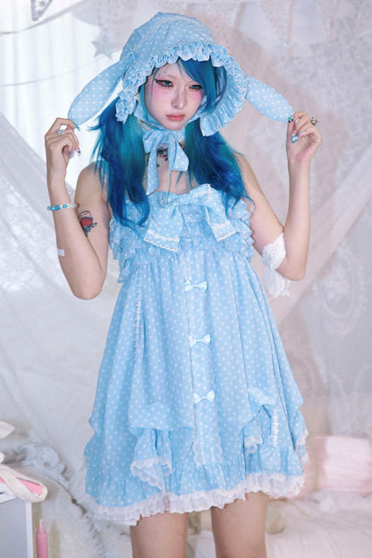 Polka Dot Chiffon Bow Dress Jacket Set-Up