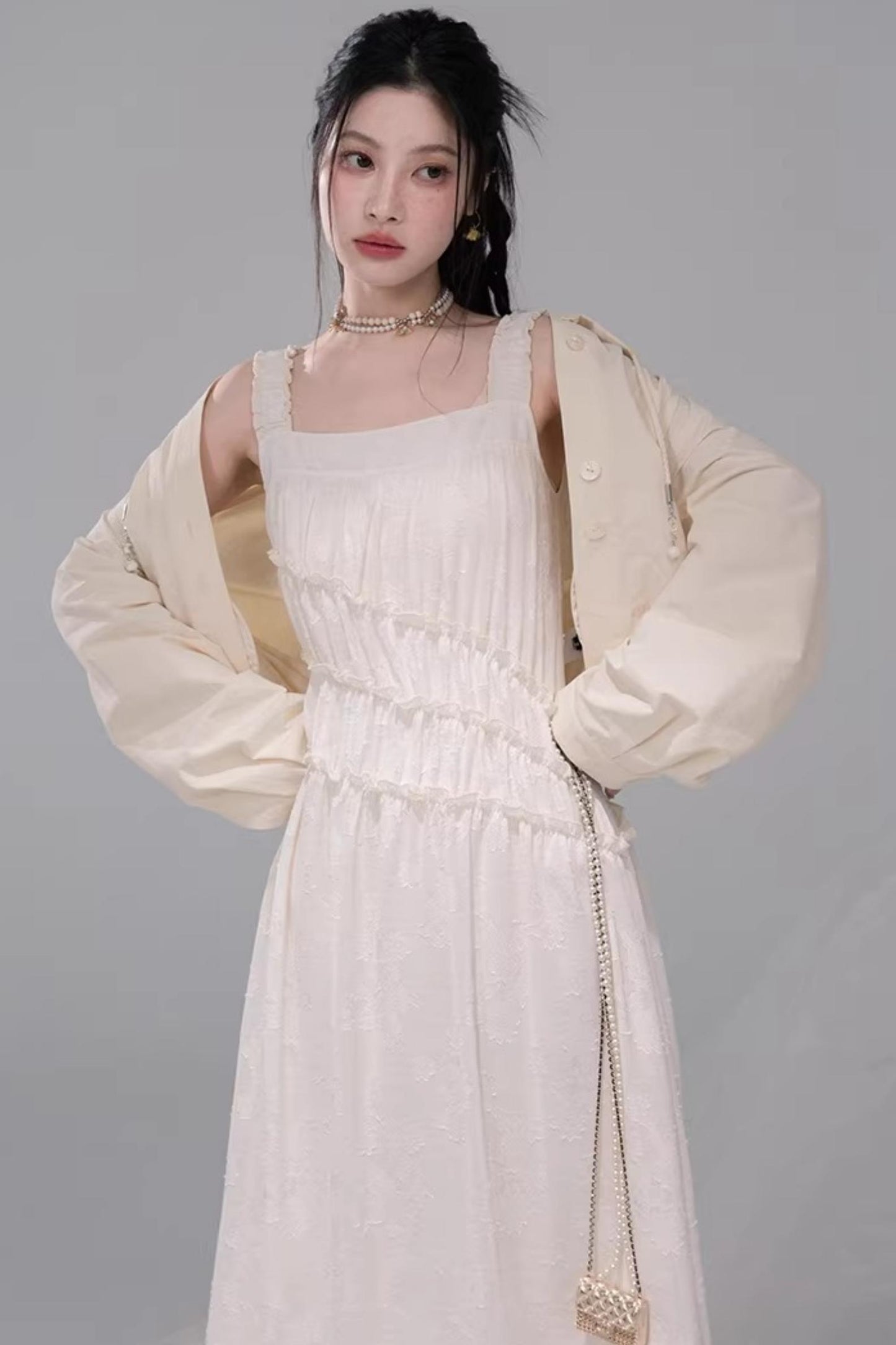 Apricot Jacquard Lace Dress