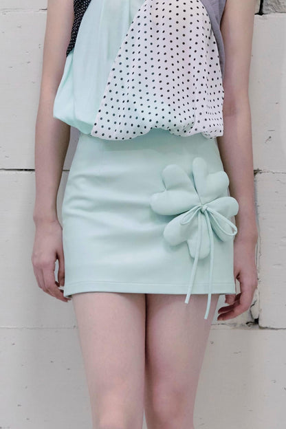 Clover Bow Tie Leather Skirt