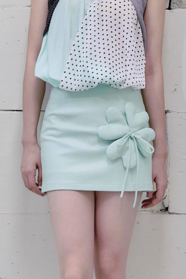 Clover Bow Tie Leather Skirt