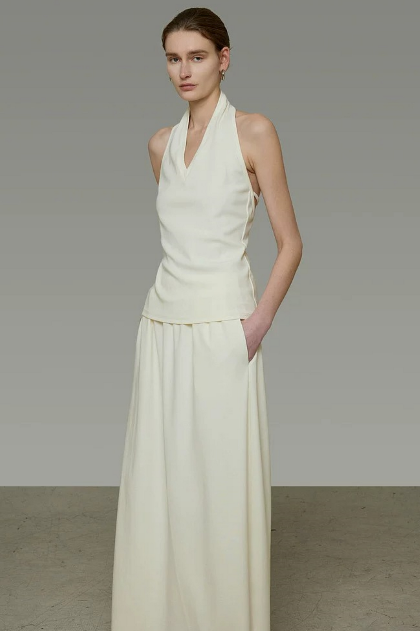White Halter Backless Top Set-Up