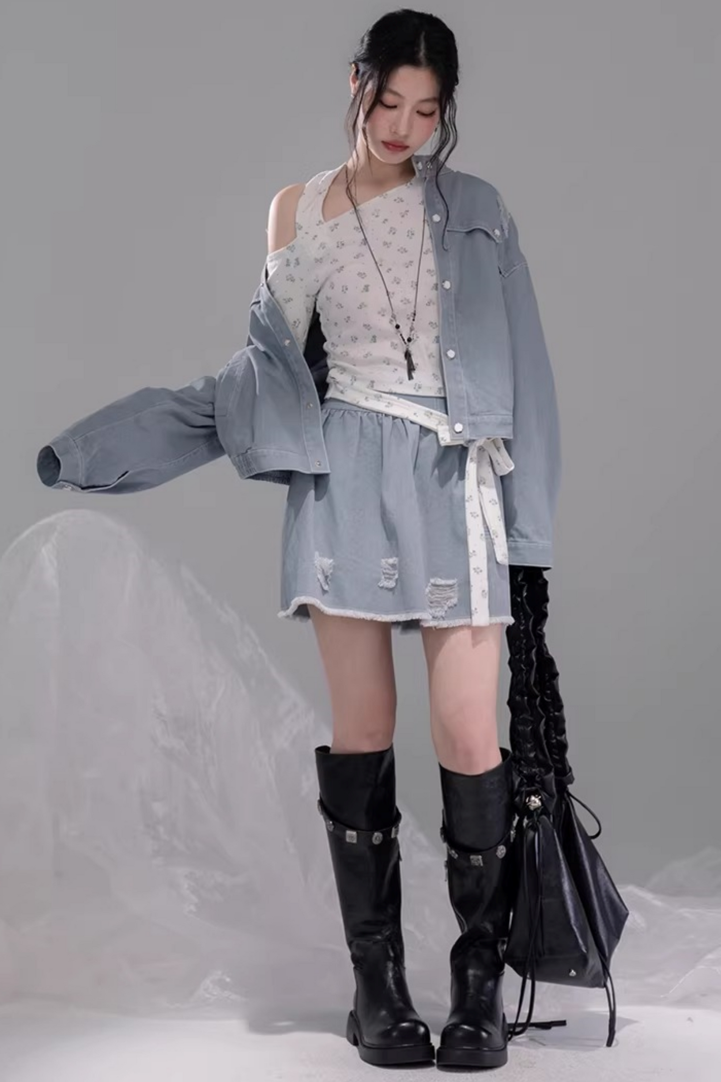Distressed Rock Denim Jacket Set-Up
