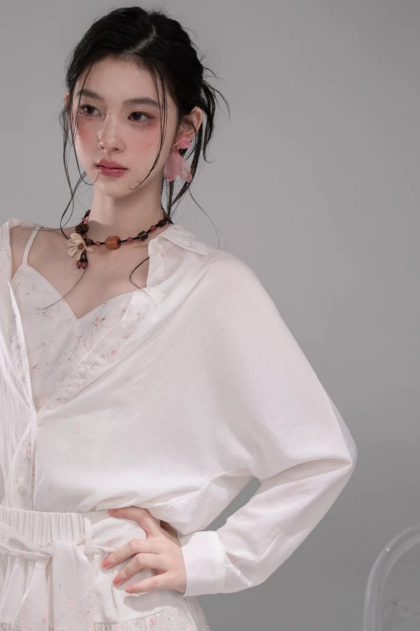 Lyocell Embroidered Batwing Blouse Set-Up