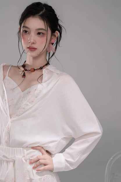 Lyocell Embroidered Batwing Blouse Set-Up