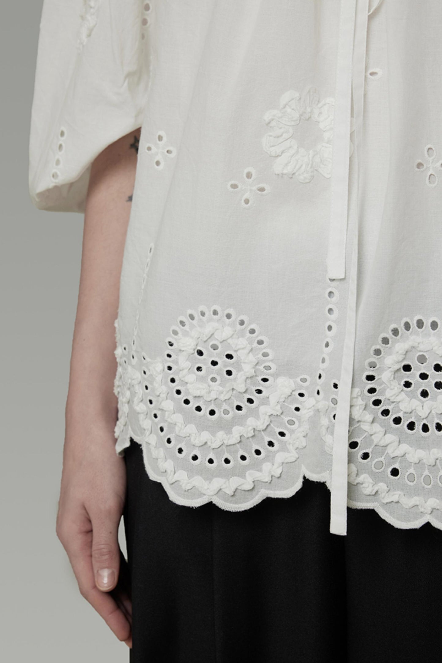 White Hollow Collar Blouse