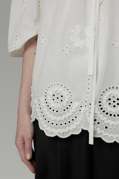 White Hollow Collar Blouse