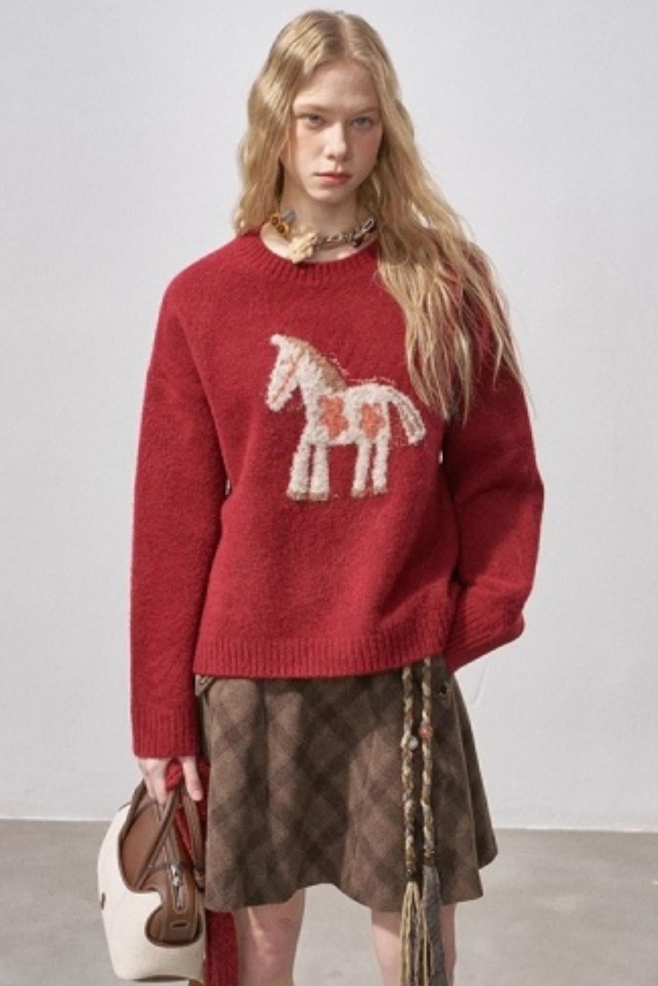 Floral Pony Festive Sweater