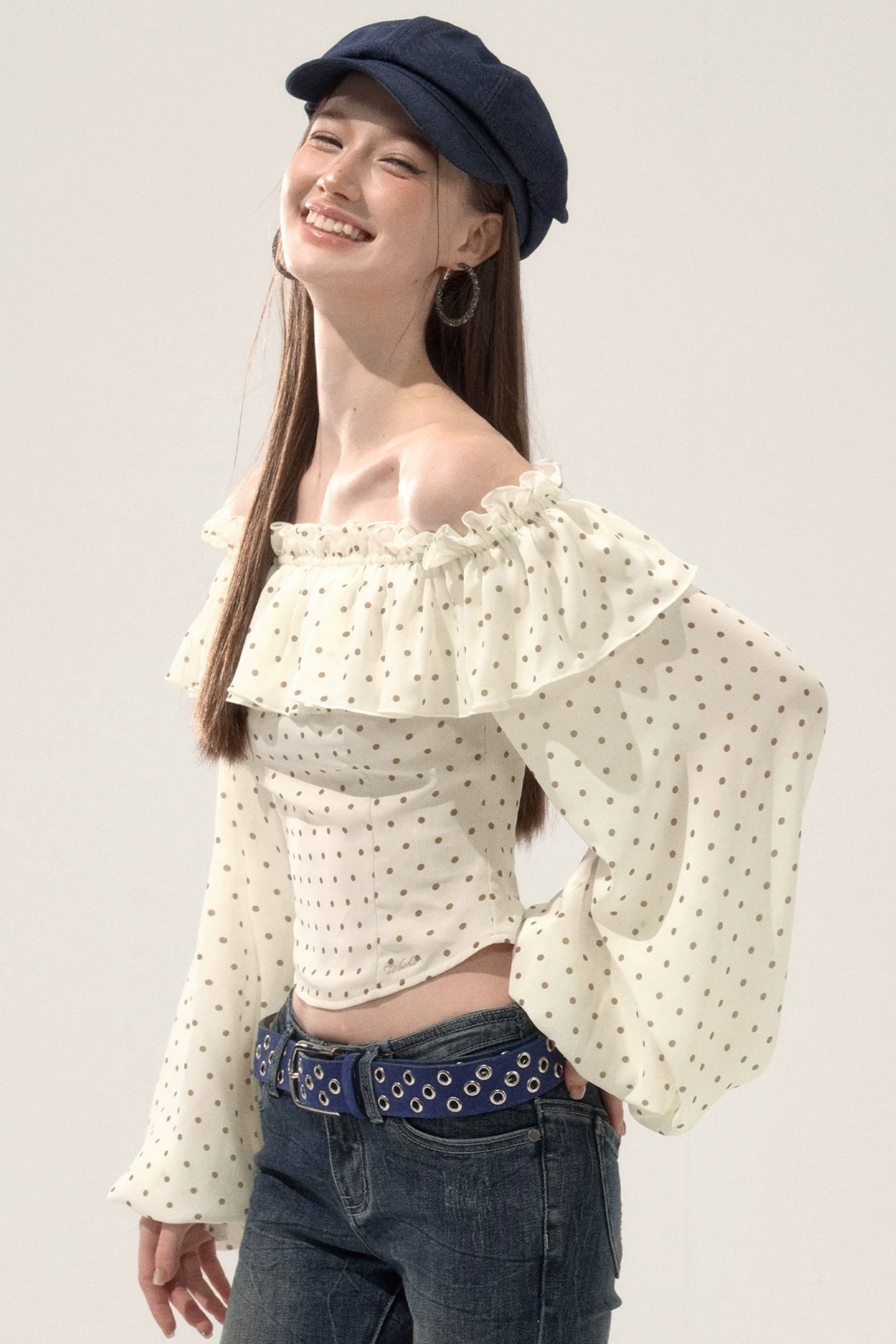 Ruffled Off-Shoulder Chiffon Blouse