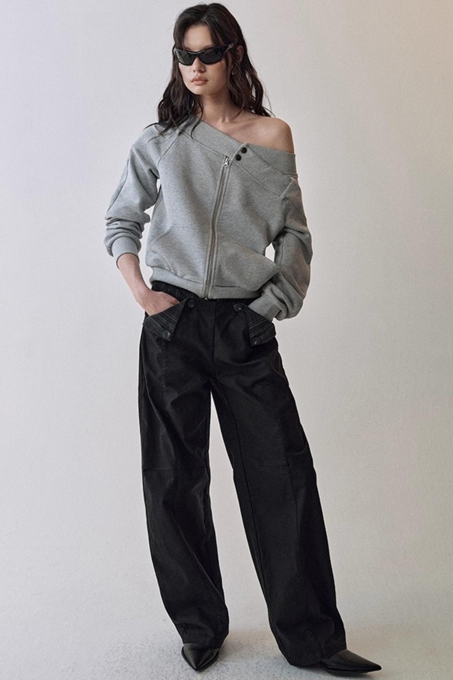 Double Waist Scimitar Loose Jeans