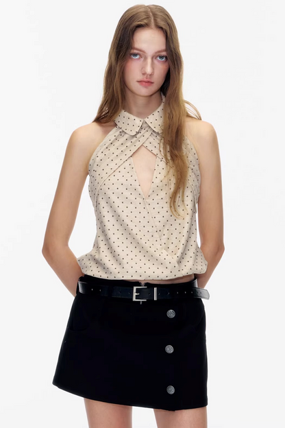 Gepunktete Neckholder-Bluse