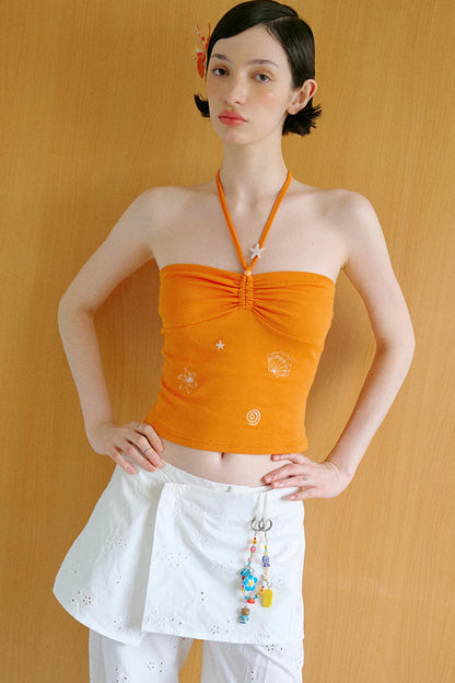 Openwork Embroidery Skirt Pants Set