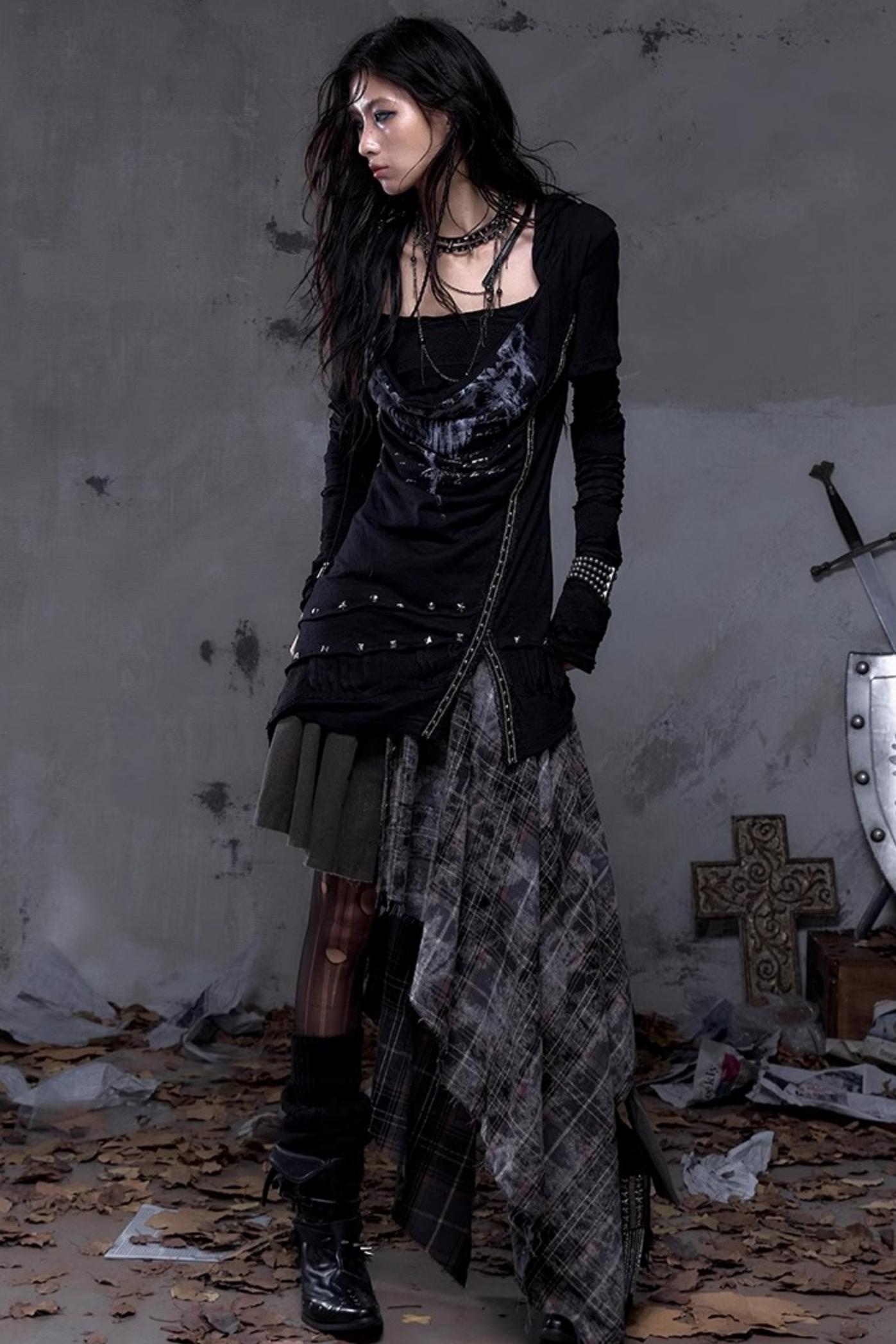 Rock Swing Collar Print Long Sleeve Dress