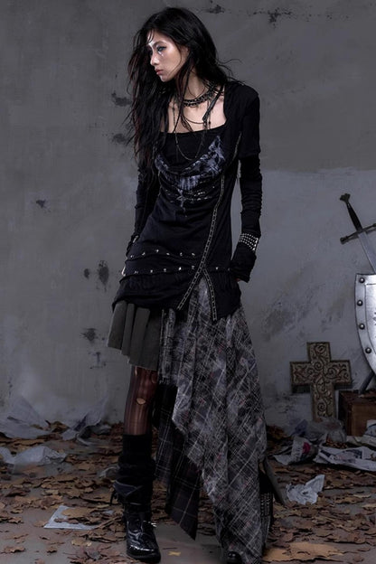 Rock Swing Collar Print Long Sleeve Dress