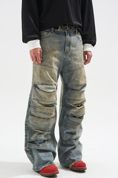 Layered Split Dirty Jeans
