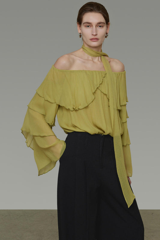 Chemise à Volants Sans Épaules
