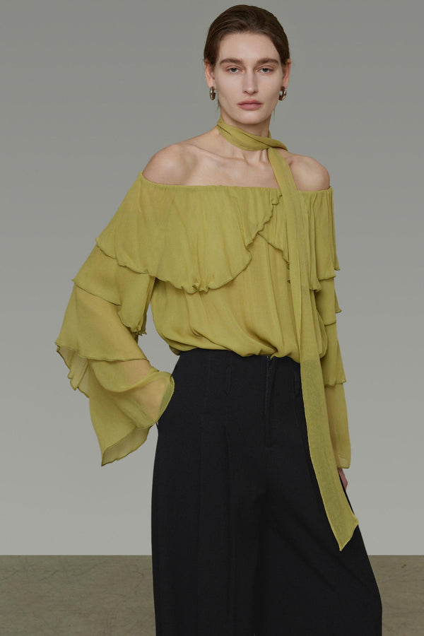 Ruffled Off-Shoulder Ruffled Shirt
