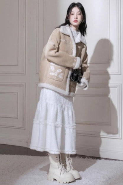 Suede Khaki Embroidery Jacket