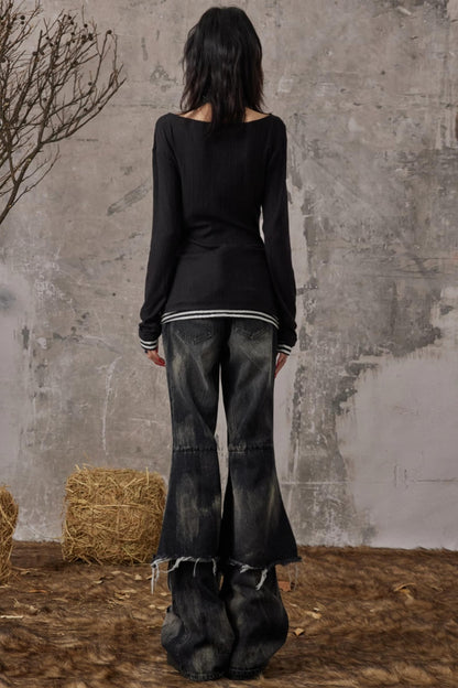 Swing Neck Knit Layer Top