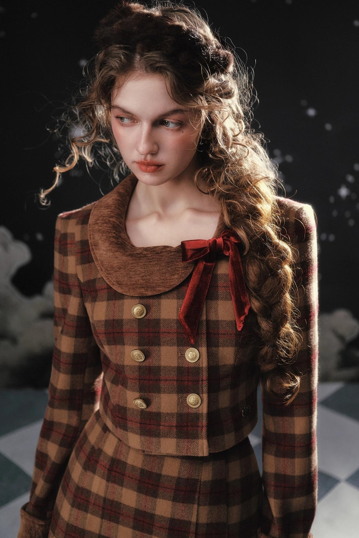 Plaid Woolen Jacket Suit Set-Up