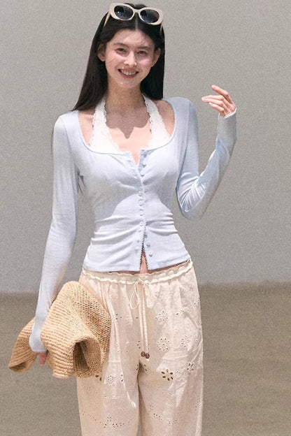 Lace-Trimmed Halter Neck Camisole