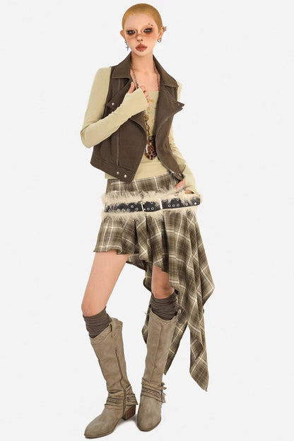 Retro Plaid Asymmetrical Skirt