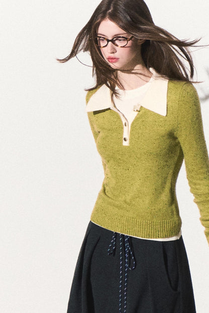 Green Polka Dot Wool Polo Sweater