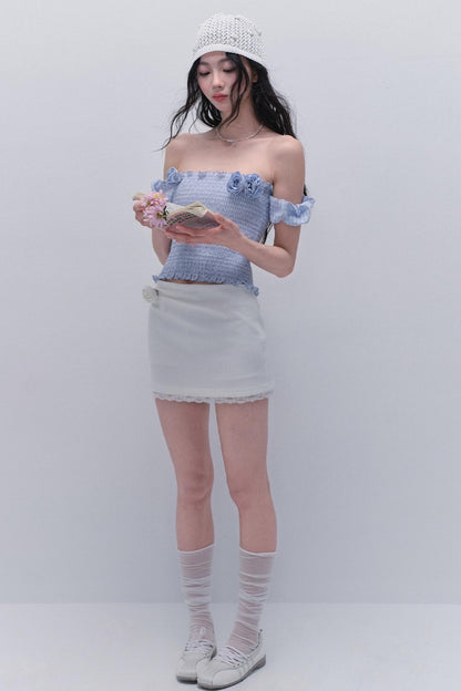 Rose One-Shoulder Bubble Sleeve Top