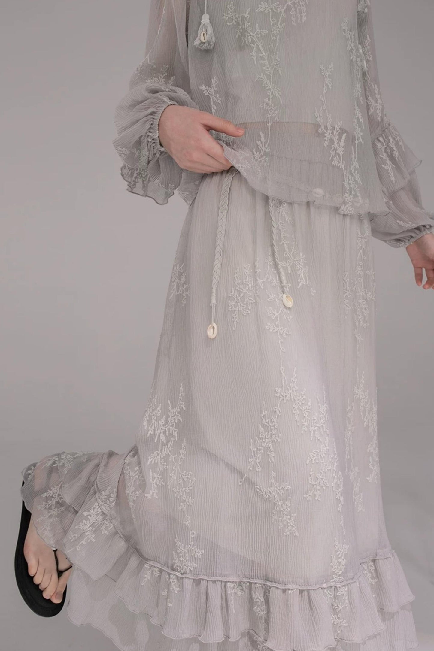 Embroidered Tea Green Blouse Set