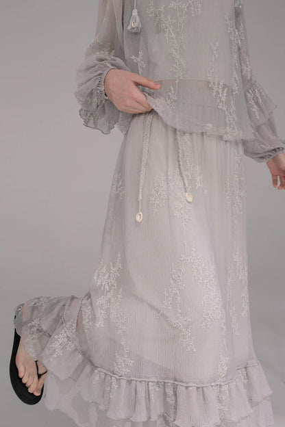 Embroidered Tea Green Blouse Set