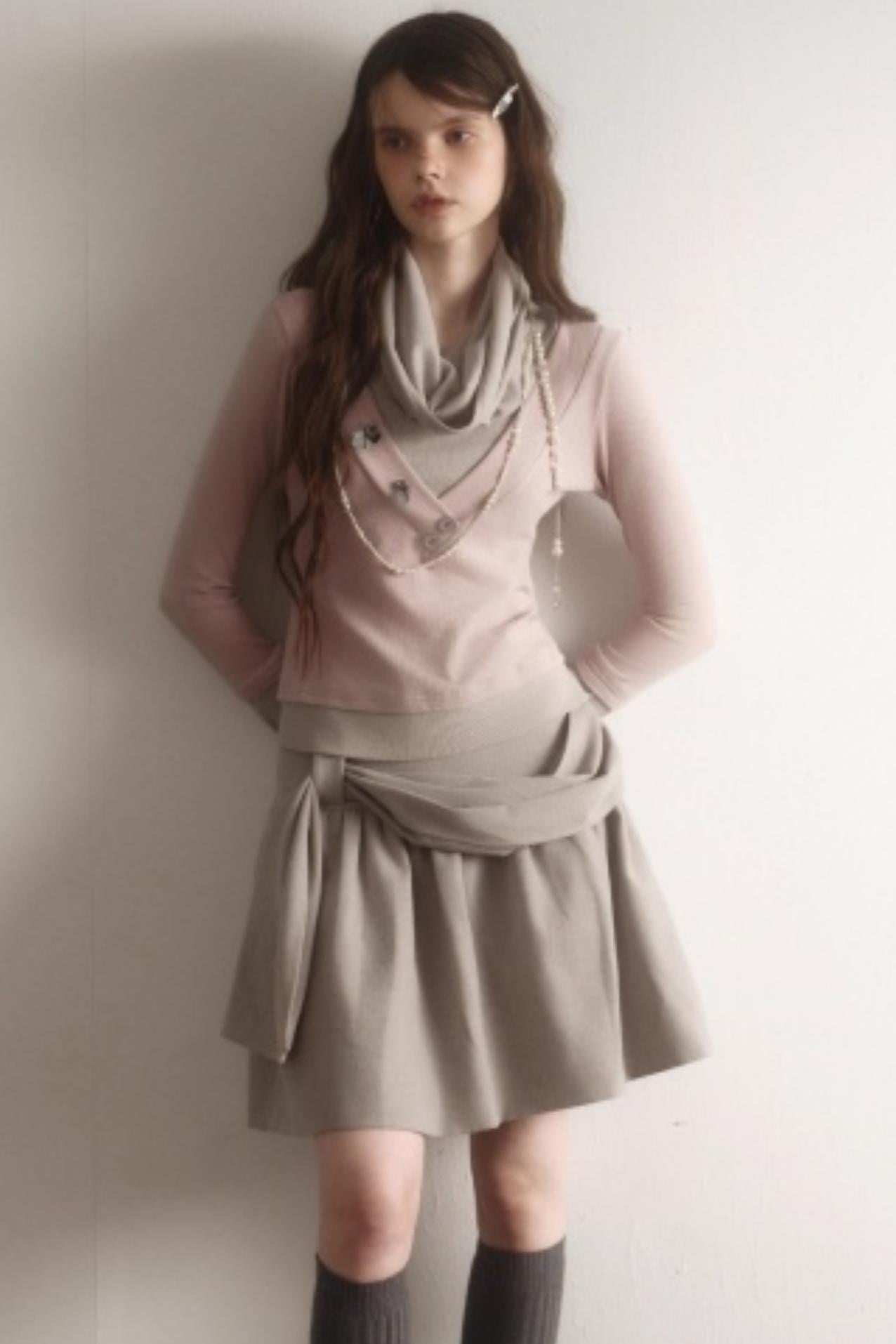 Misty Gray Pleated A-Line Skirt