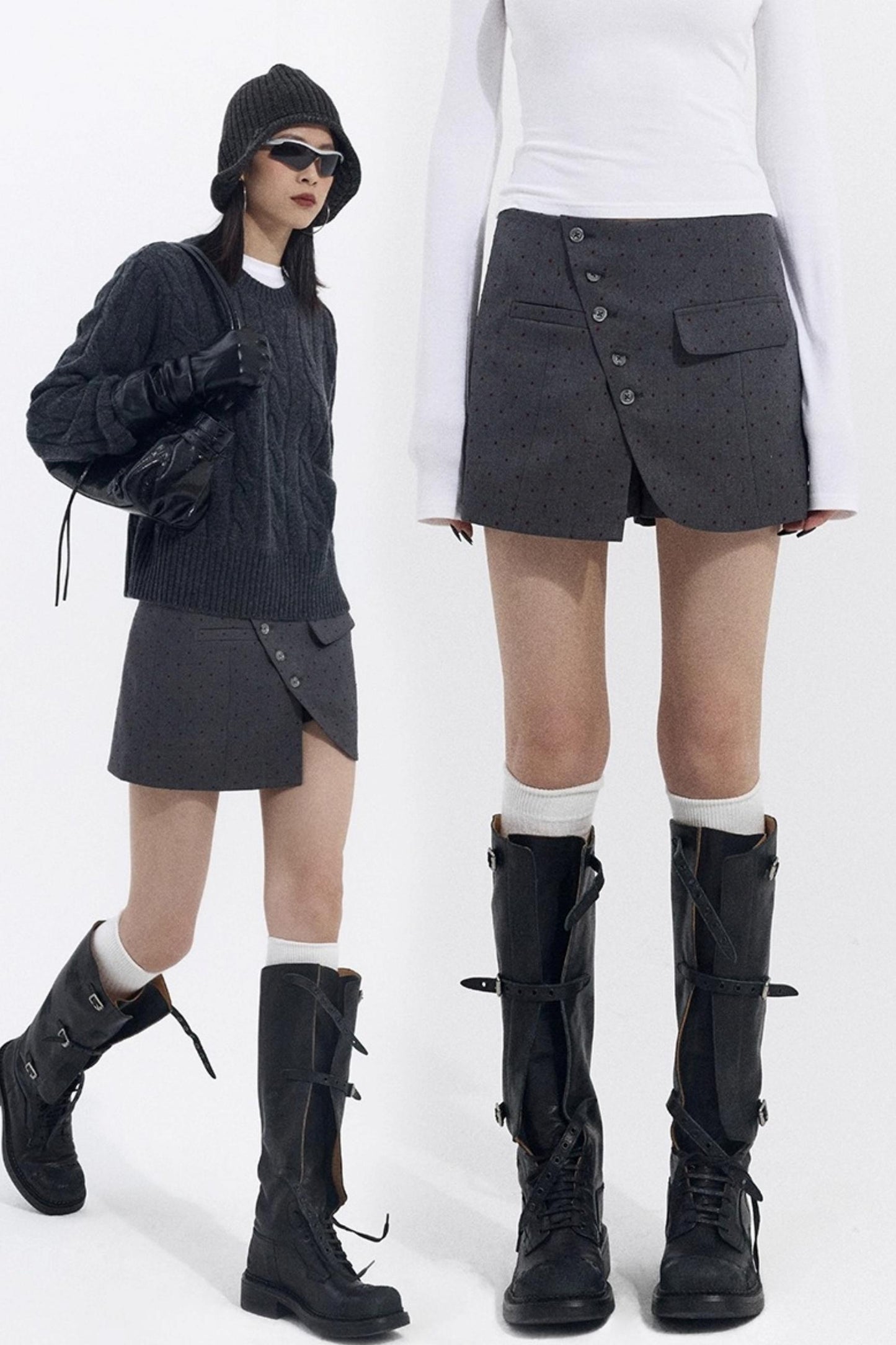 Retro Polka Dot Asymmetrical Skirt