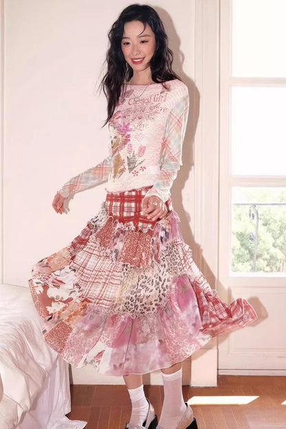Cake Plaid Print Skirt