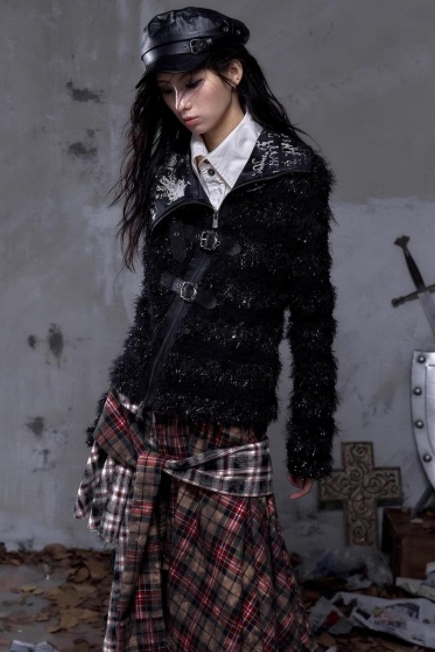 Vintage Dark Knight Plush Patchwork Coat