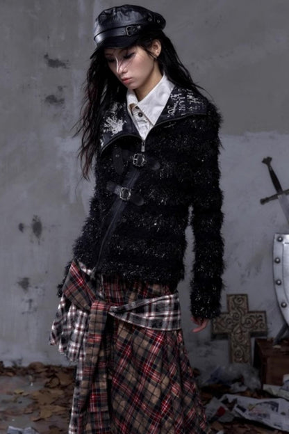 Vintage Dark Knight Plush Patchwork Coat