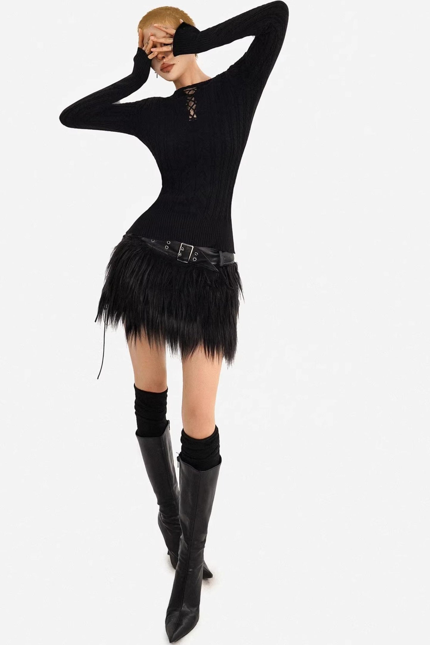 Cut Out Black Knitted Top