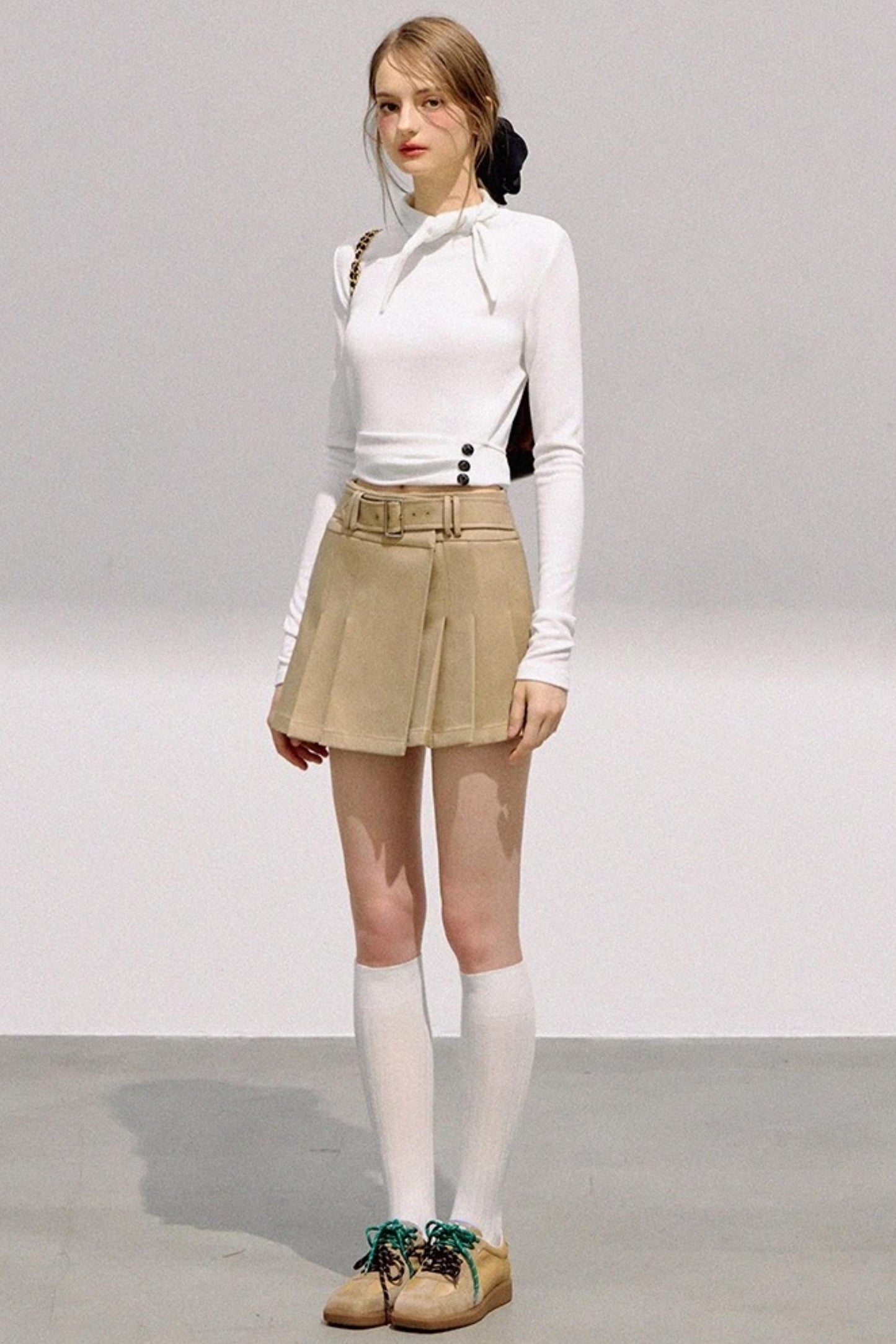 민트 불규칙 플리츠 스커트