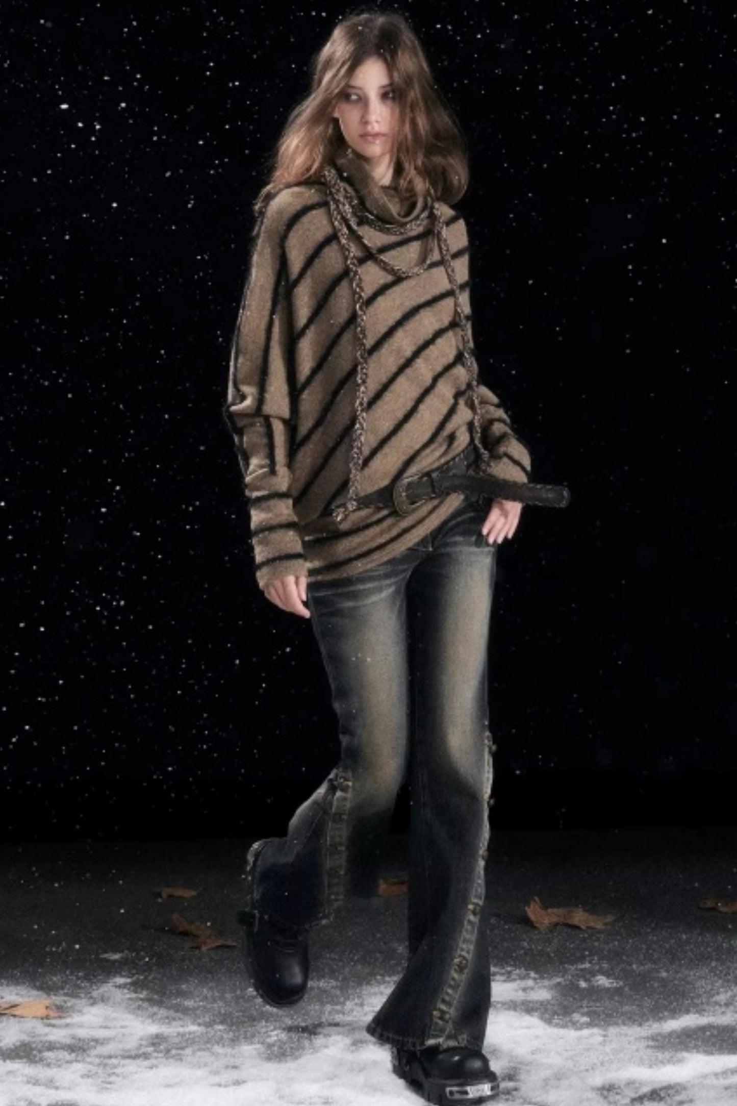 Diagonal Striped Batwing Sweater